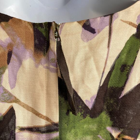 Banana Republic Palm Frond Print Linen Dress Size 6 White Lotus Vibes Preppy - Picture 7 of 13